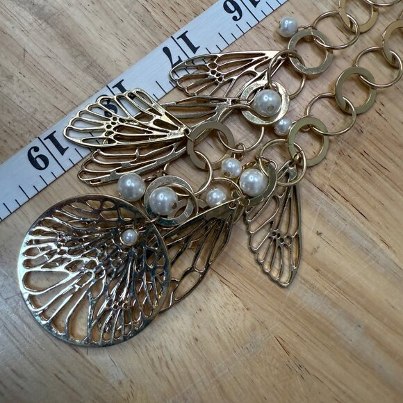 Jessica Simpson Gold-Tone Necklace With Wing Charms & Faux Pearl Accents Chain - Picture 7 of 9